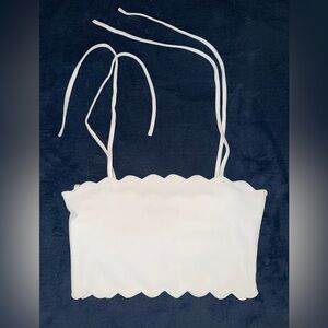Zara White Scalloped Crop Top